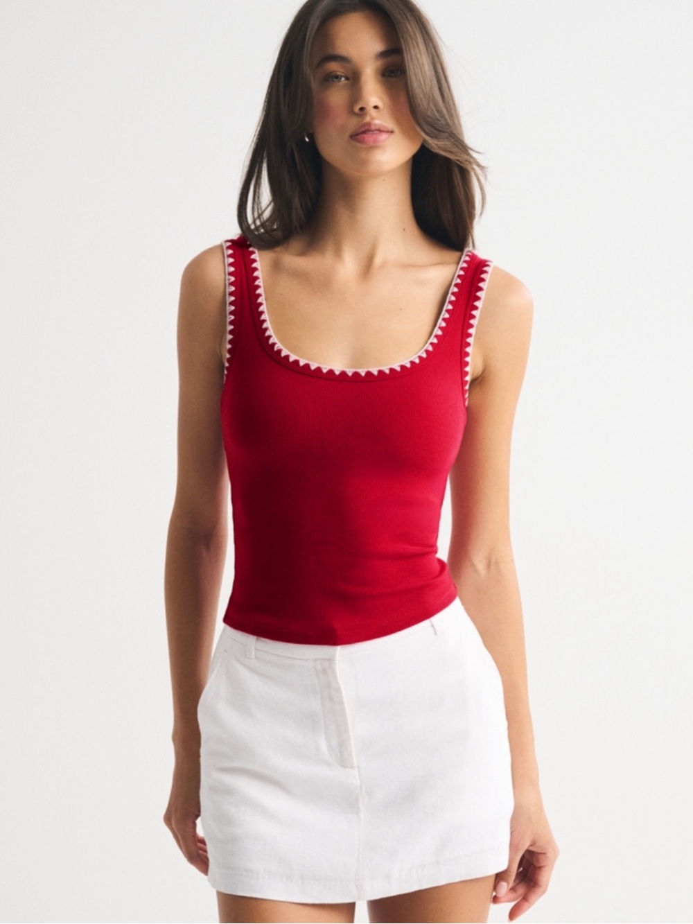 Abercrombie & Fitch Red Scoop Tank with White Contrast Trim Bra Free XS NWT